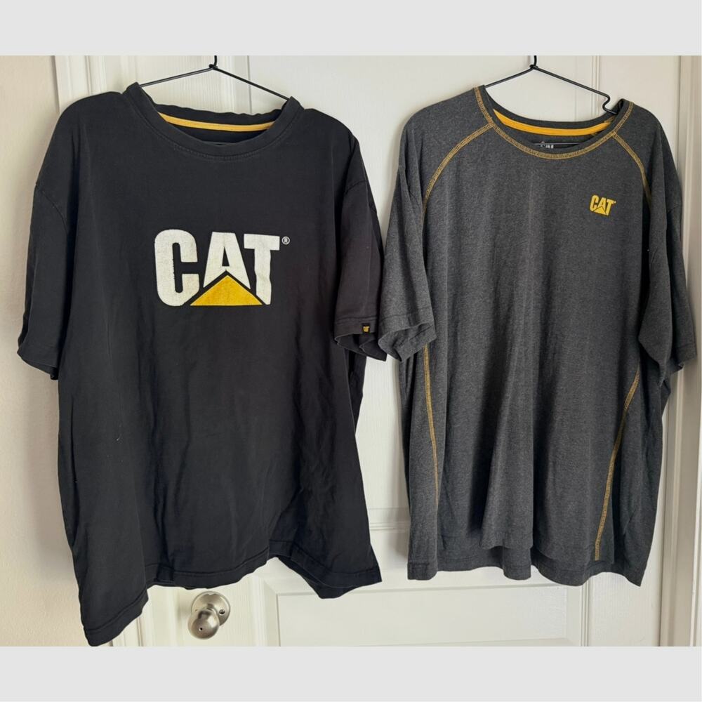 CAT Caterpillar Inc T-Shirt Logo Lot of 2 Men's Size 2XL Black Grey Workwear